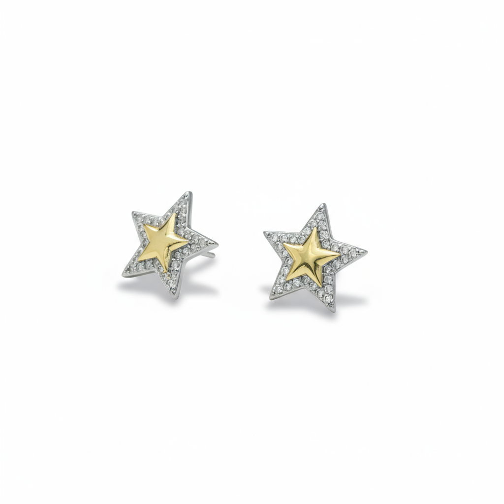 Silver & Gold Star Earring