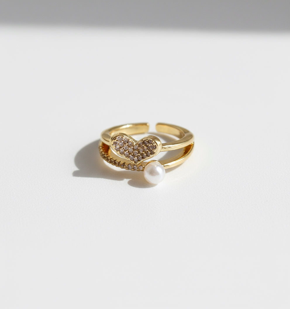 Crystal Heart with Pearl Ring