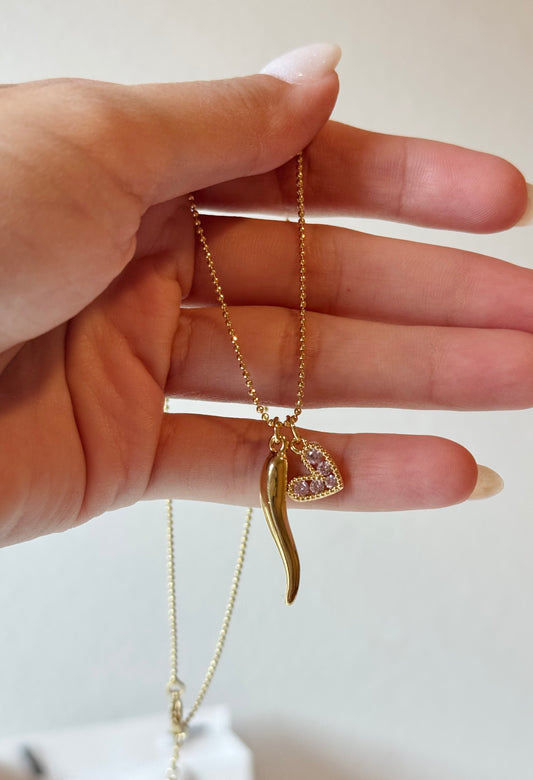 Gold Chili & Pink Heart Chain