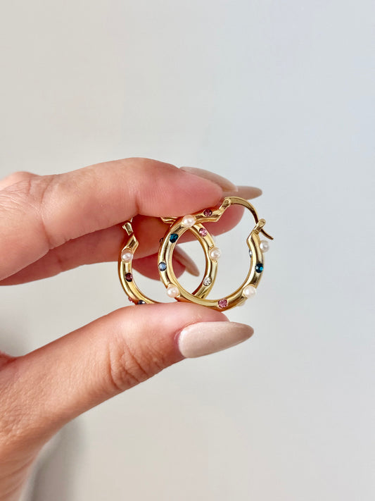 Colors and Pearls Hoops