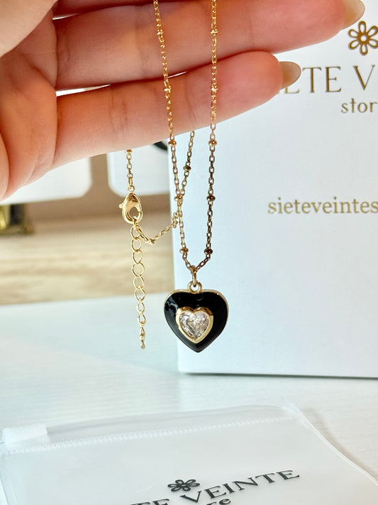 Crystal Black Heart Chain