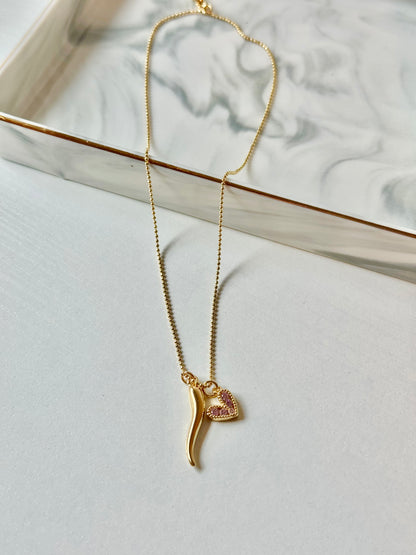 Gold Chili & Pink Heart Chain