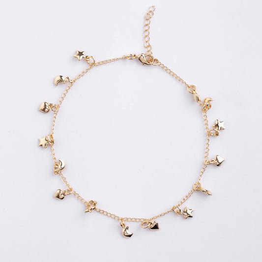 Star, Moon and Heart Anklet